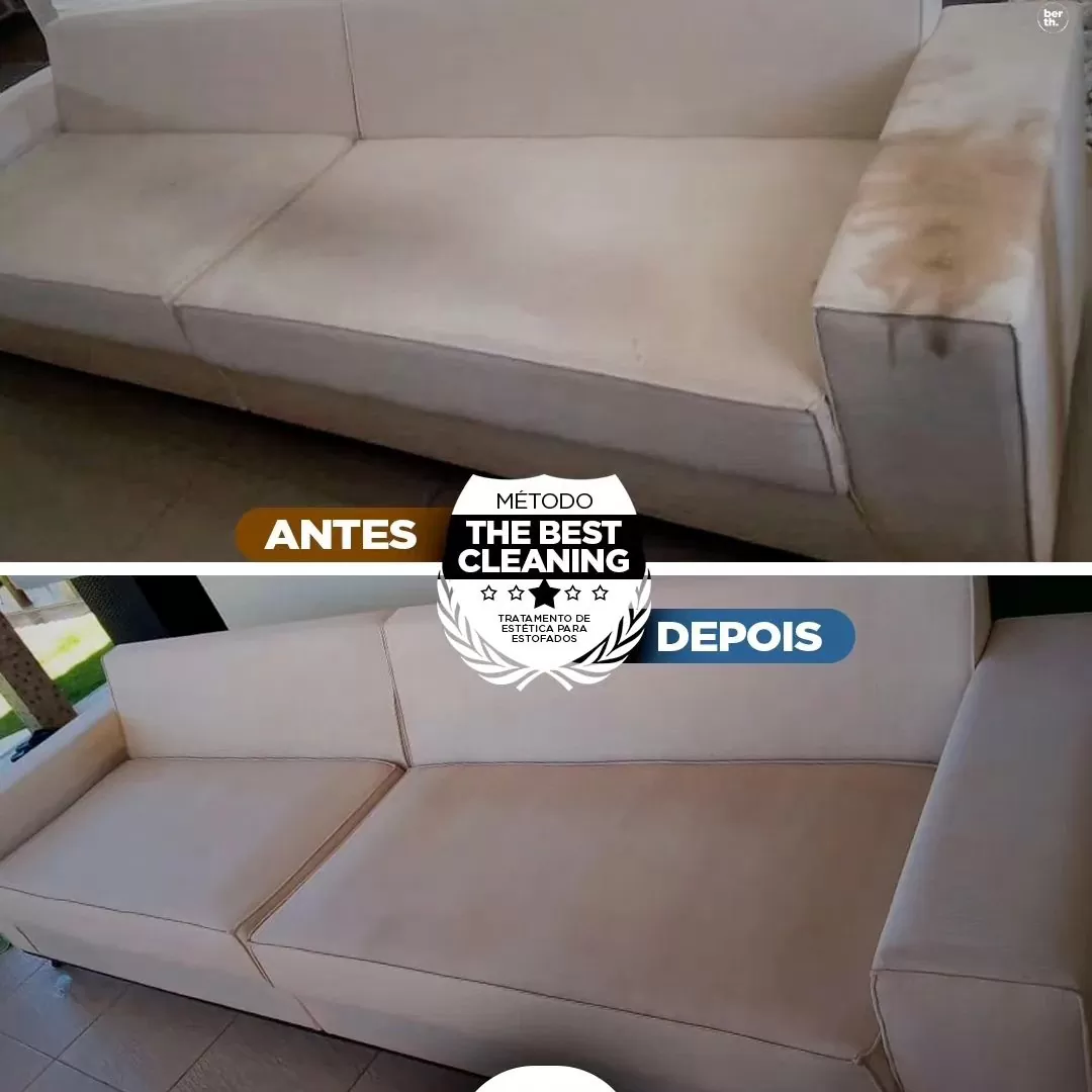 Estofado bege antes e depois da higienização Top Limp