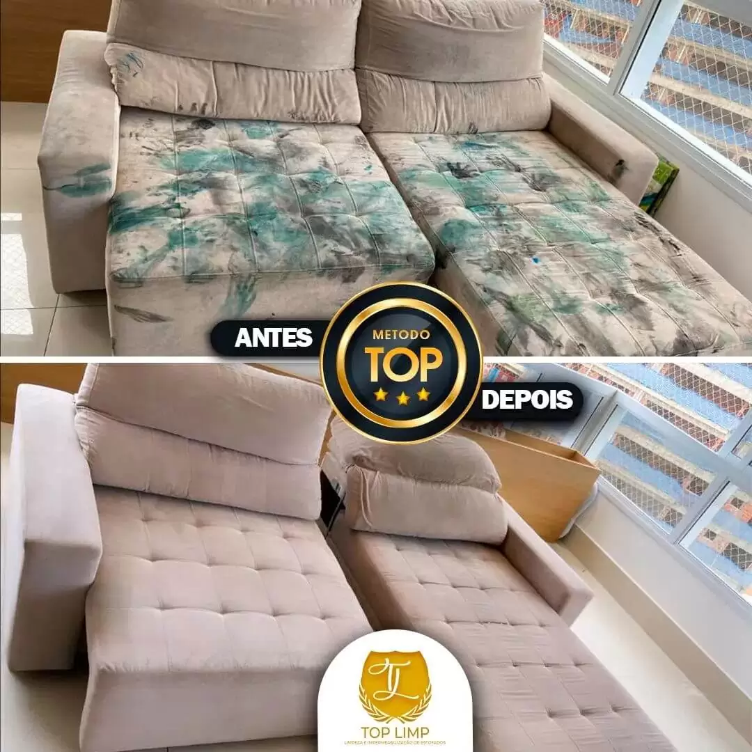 Sofá com manchas totalmente recuperado pela Top Limp